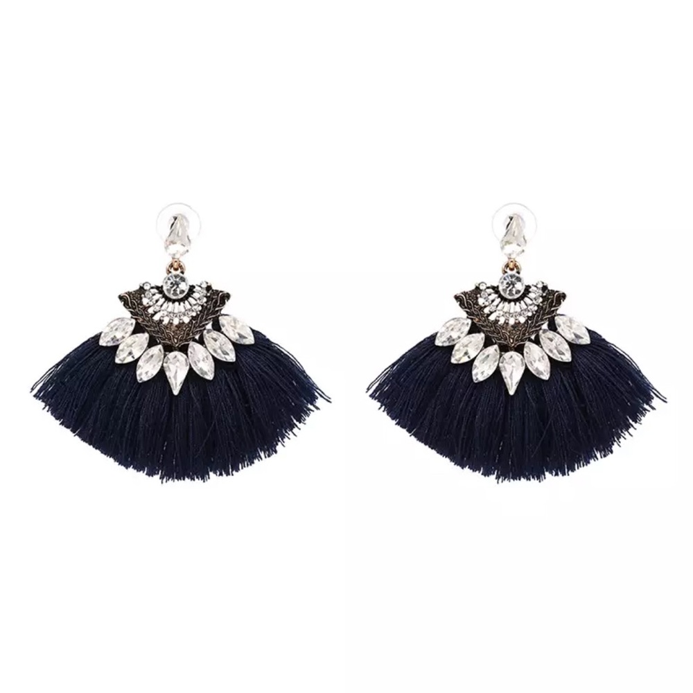 (7 colors) Rhinestone Fan Fringe Earrings - Picture 8 of 8